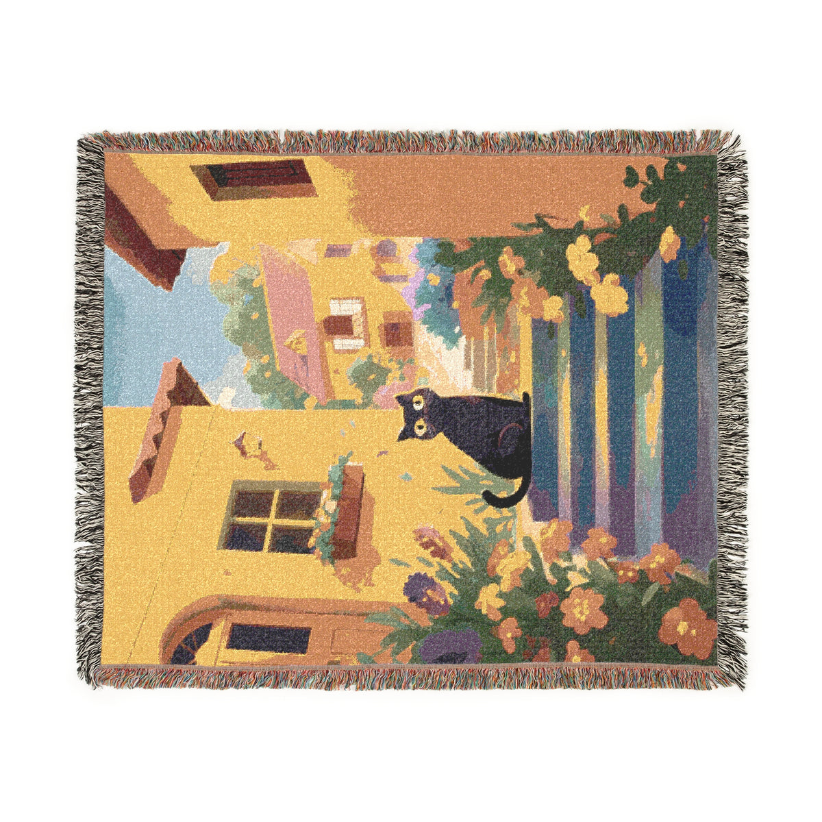 Morning Porch Cat Woven Blanket