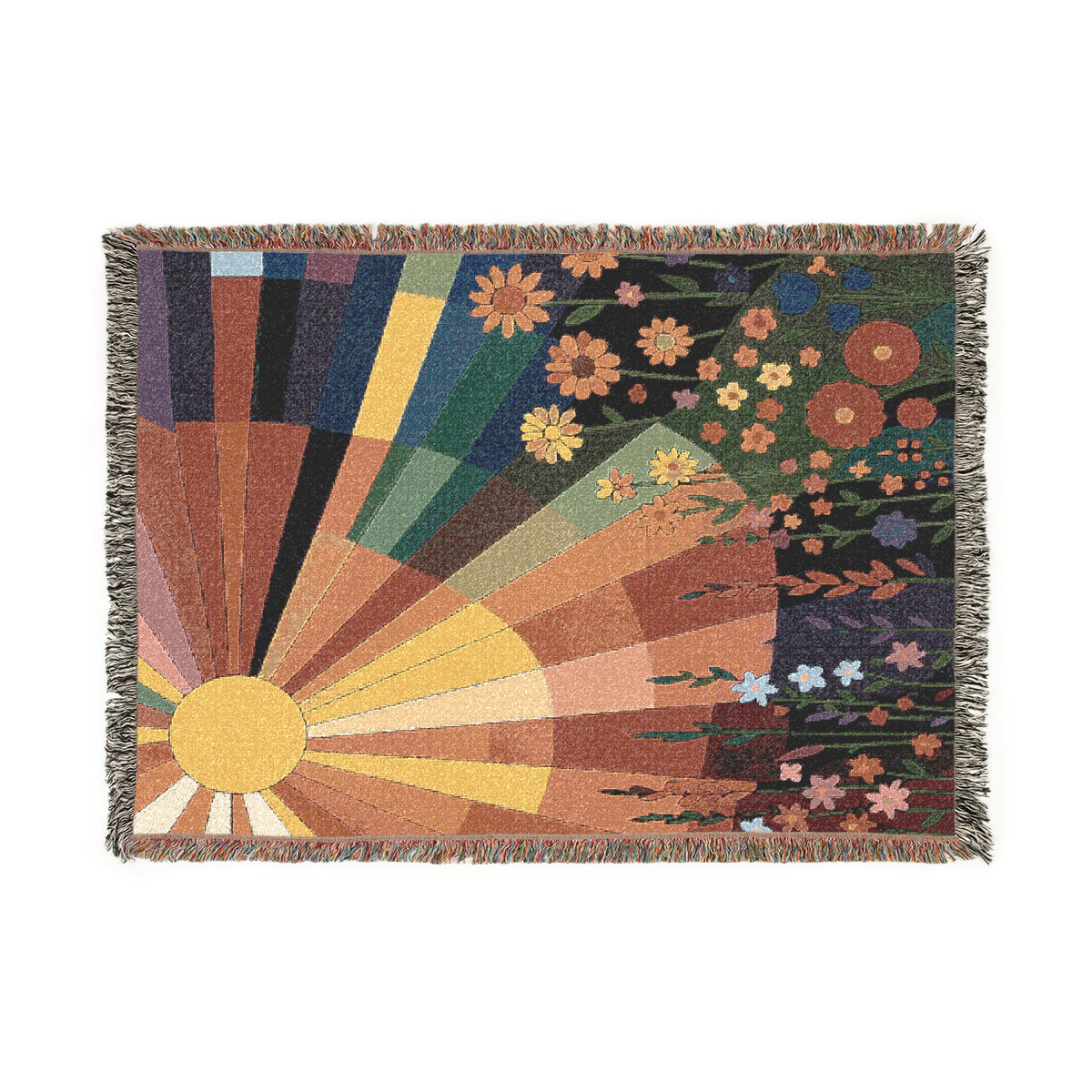 Retro Sunbeam And Flowers Woven Blanket
