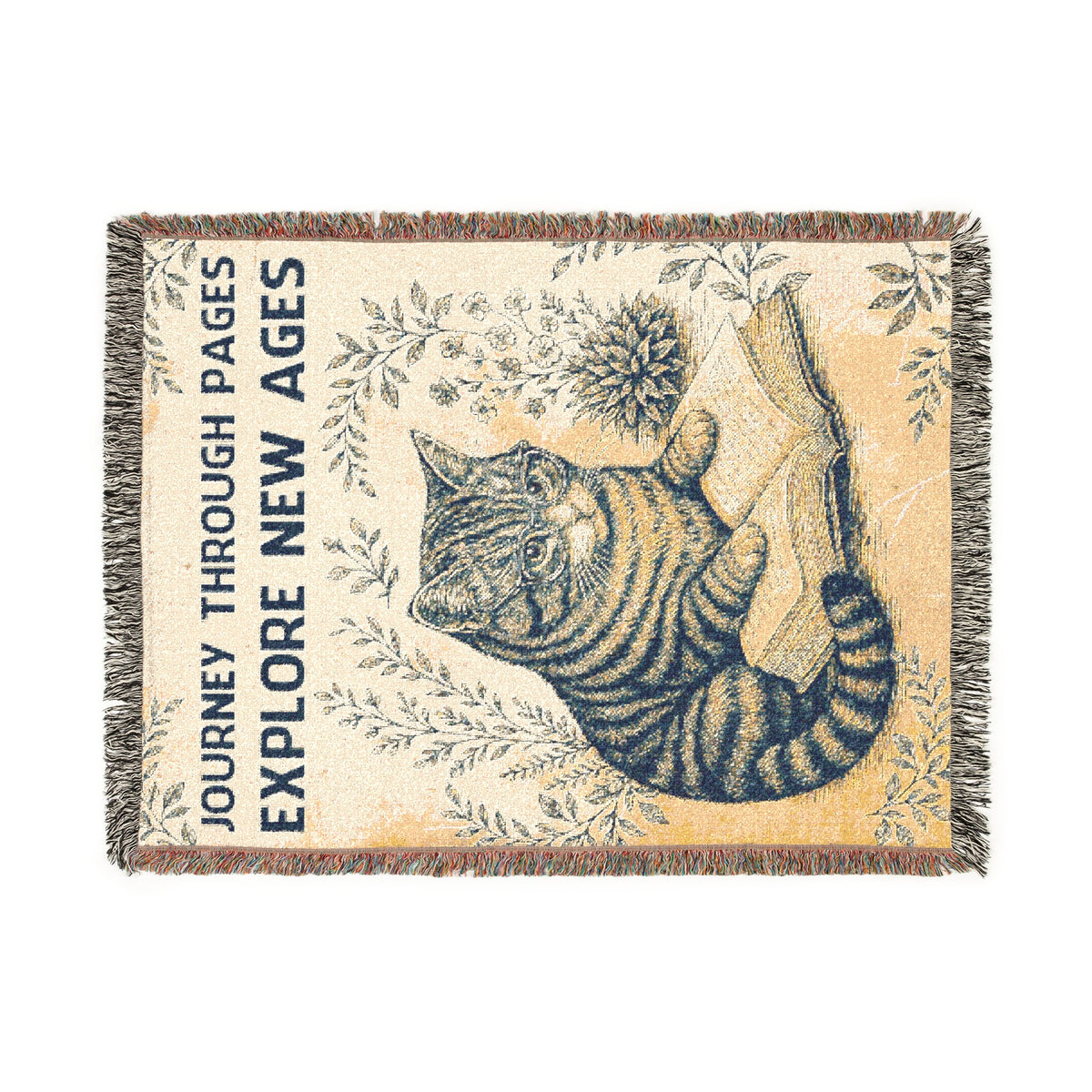 Journey Through Pages Cat Woven Blanket