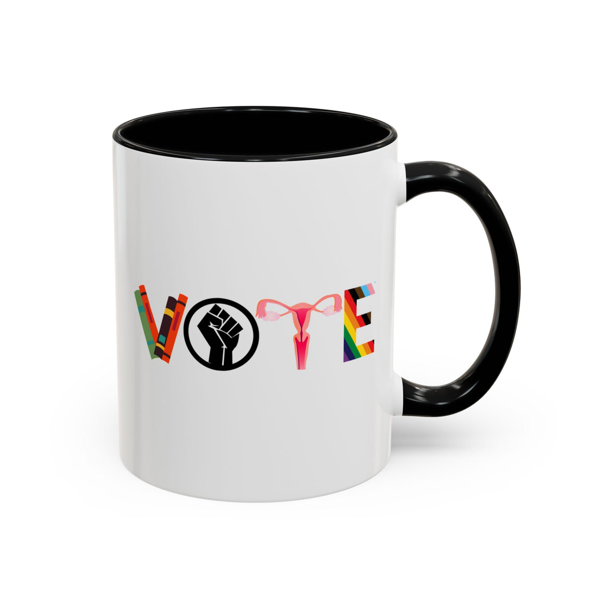 VOTE Accent Coffee Mug (11, 15oz) | Banned Books Mug, Reproductive Rights Mug, BLM Mug, LGBTQ Progress Mug, Political Activism Mug, Roe v Wade Accent Mug