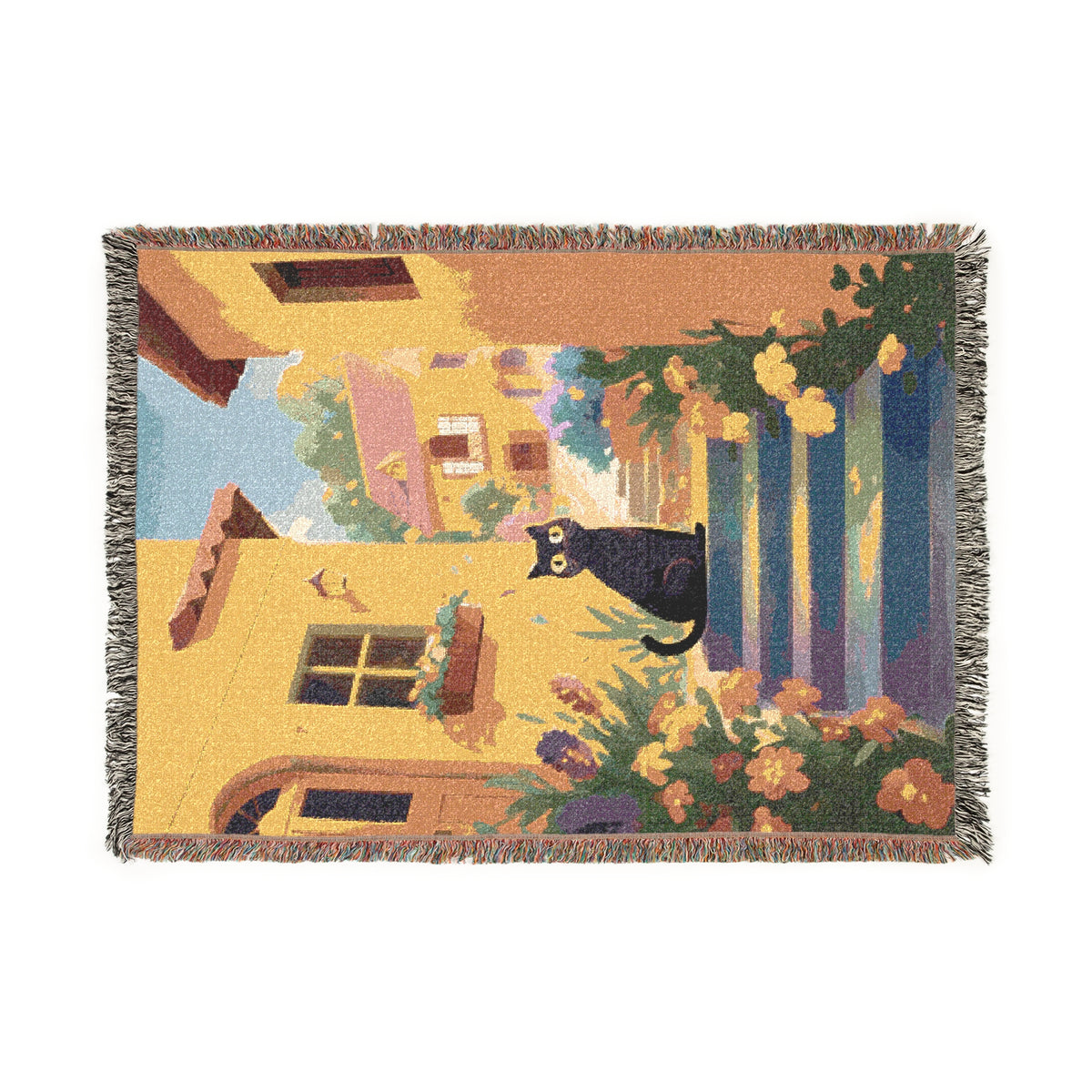 Morning Porch Cat Woven Blanket