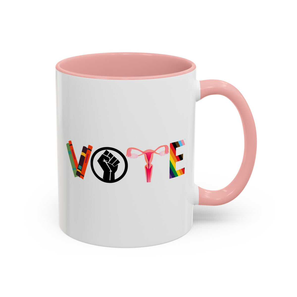 VOTE Accent Coffee Mug (11, 15oz) | Banned Books Mug, Reproductive Rights Mug, BLM Mug, LGBTQ Progress Mug, Political Activism Mug, Roe v Wade Accent Mug