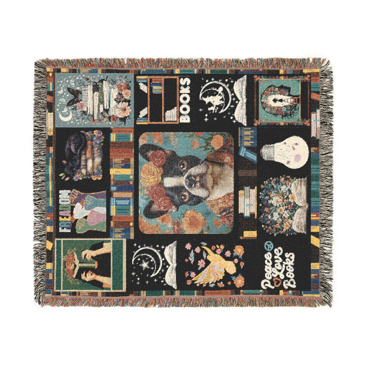 Peace Love Books Woven Blanket