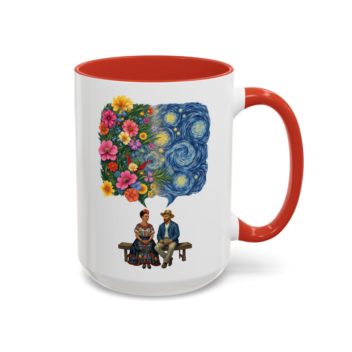 Frida Kahlo And Van Gogh Starry Night Flower Accent Mug