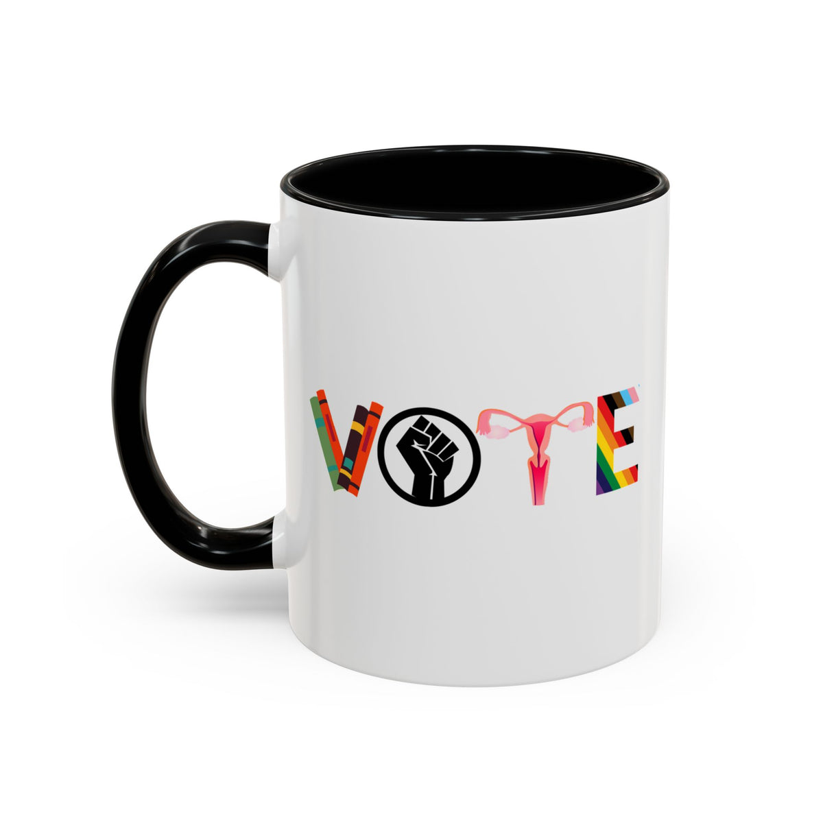 VOTE Accent Coffee Mug (11, 15oz) | Banned Books Mug, Reproductive Rights Mug, BLM Mug, LGBTQ Progress Mug, Political Activism Mug, Roe v Wade Accent Mug