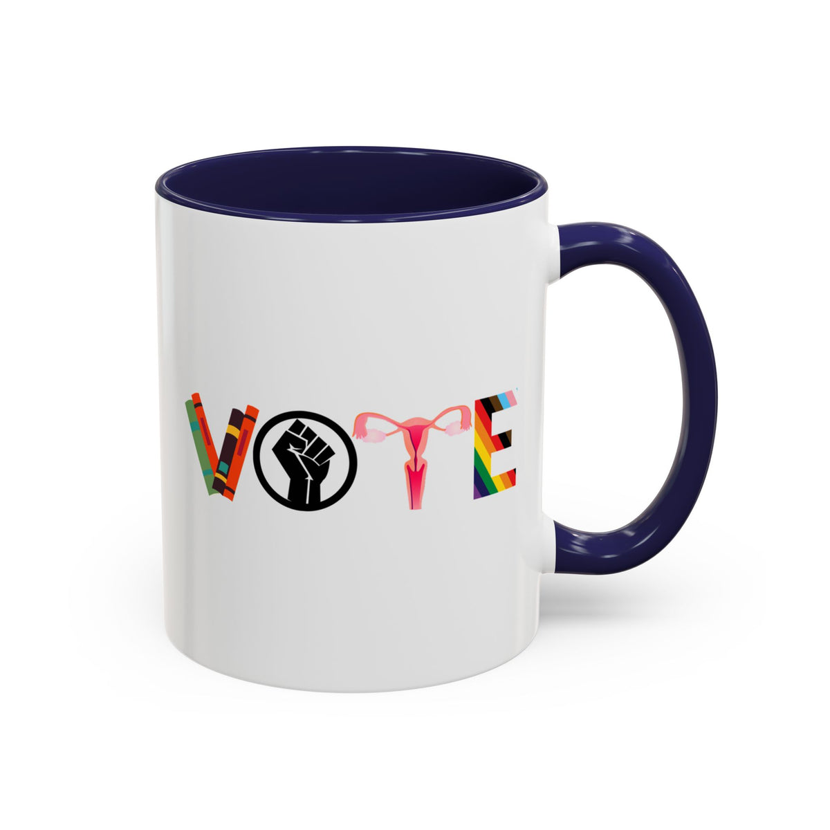 VOTE Accent Coffee Mug (11, 15oz) | Banned Books Mug, Reproductive Rights Mug, BLM Mug, LGBTQ Progress Mug, Political Activism Mug, Roe v Wade Accent Mug