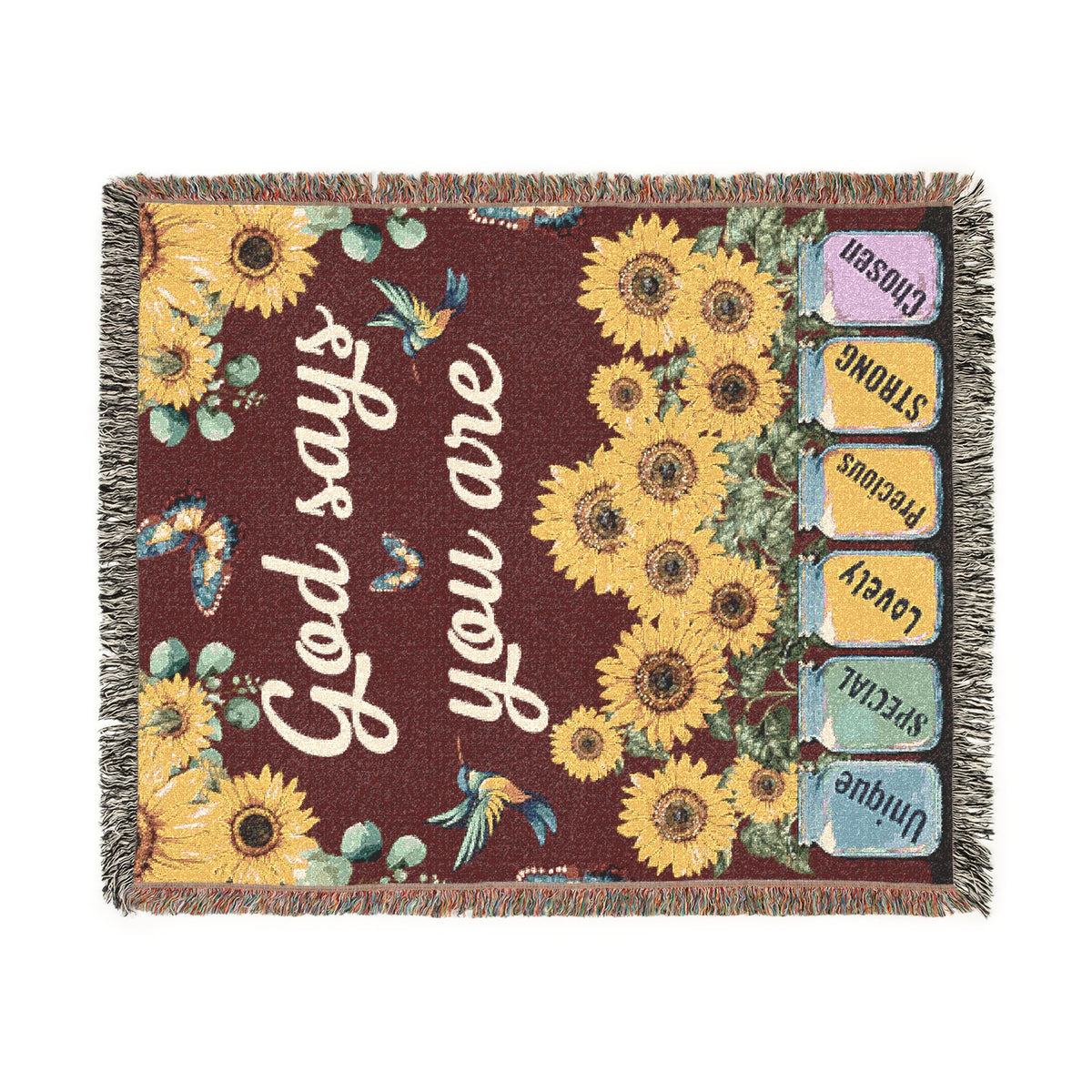 God Says You Are Sunflower Woven Blanket