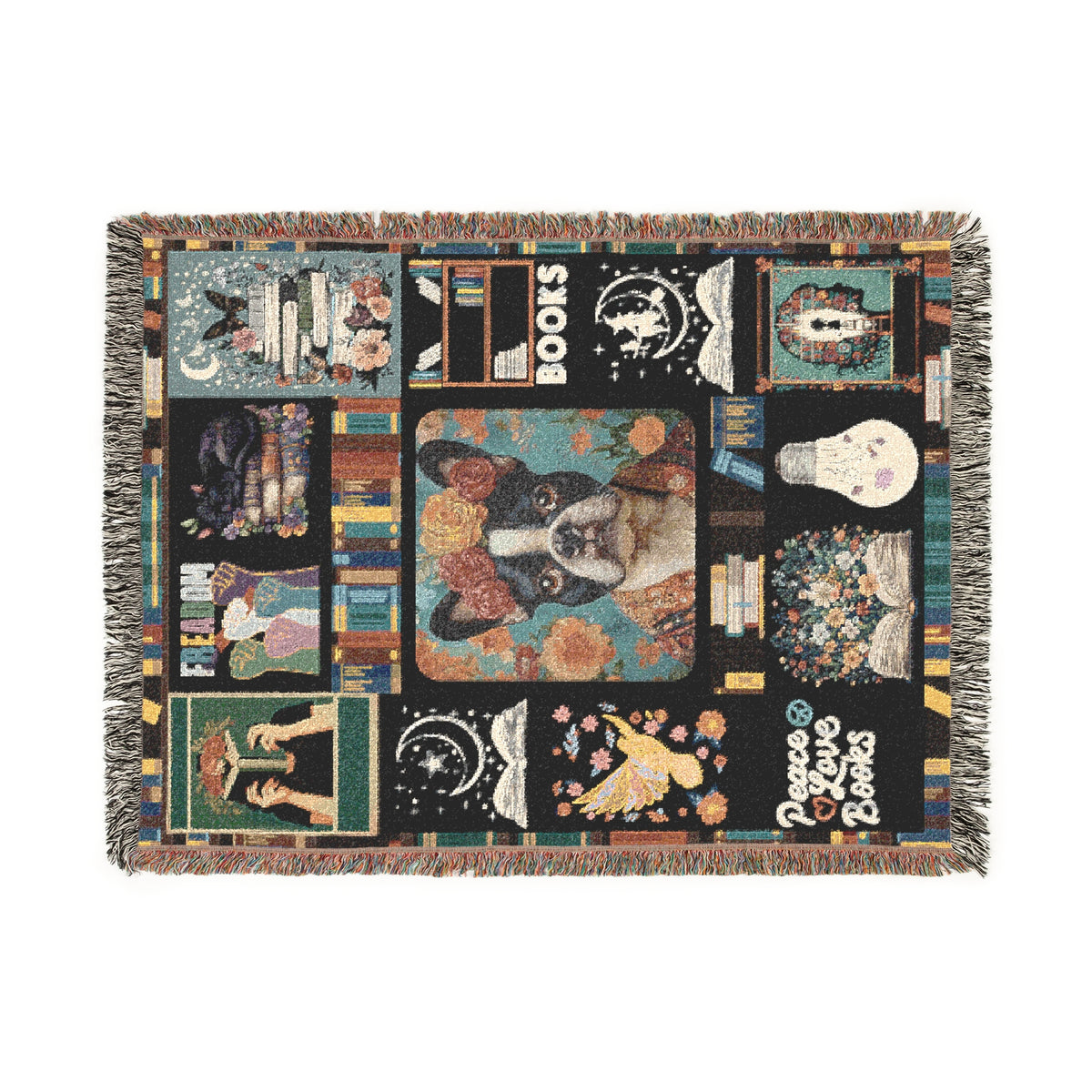 Peace Love Books Woven Blanket