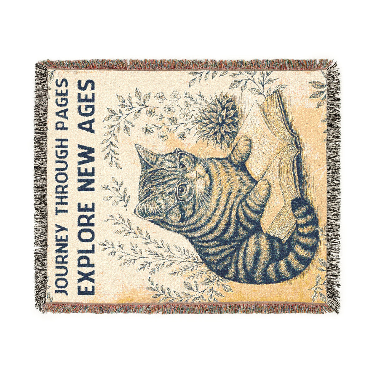 Journey Through Pages Cat Woven Blanket