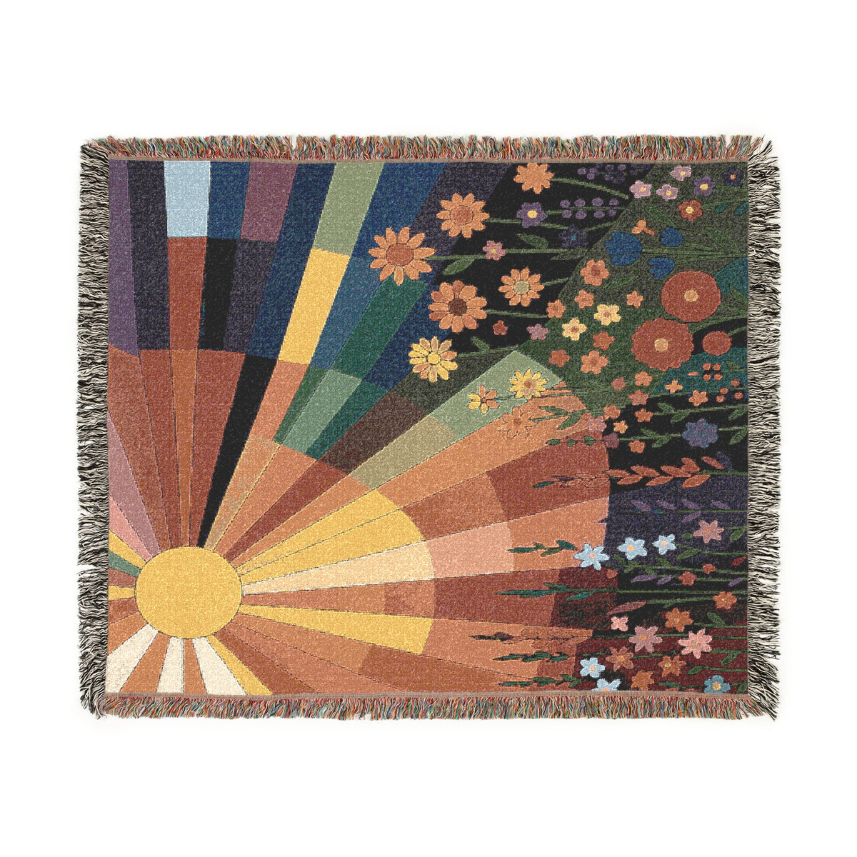 Retro Sunbeam And Flowers Woven Blanket