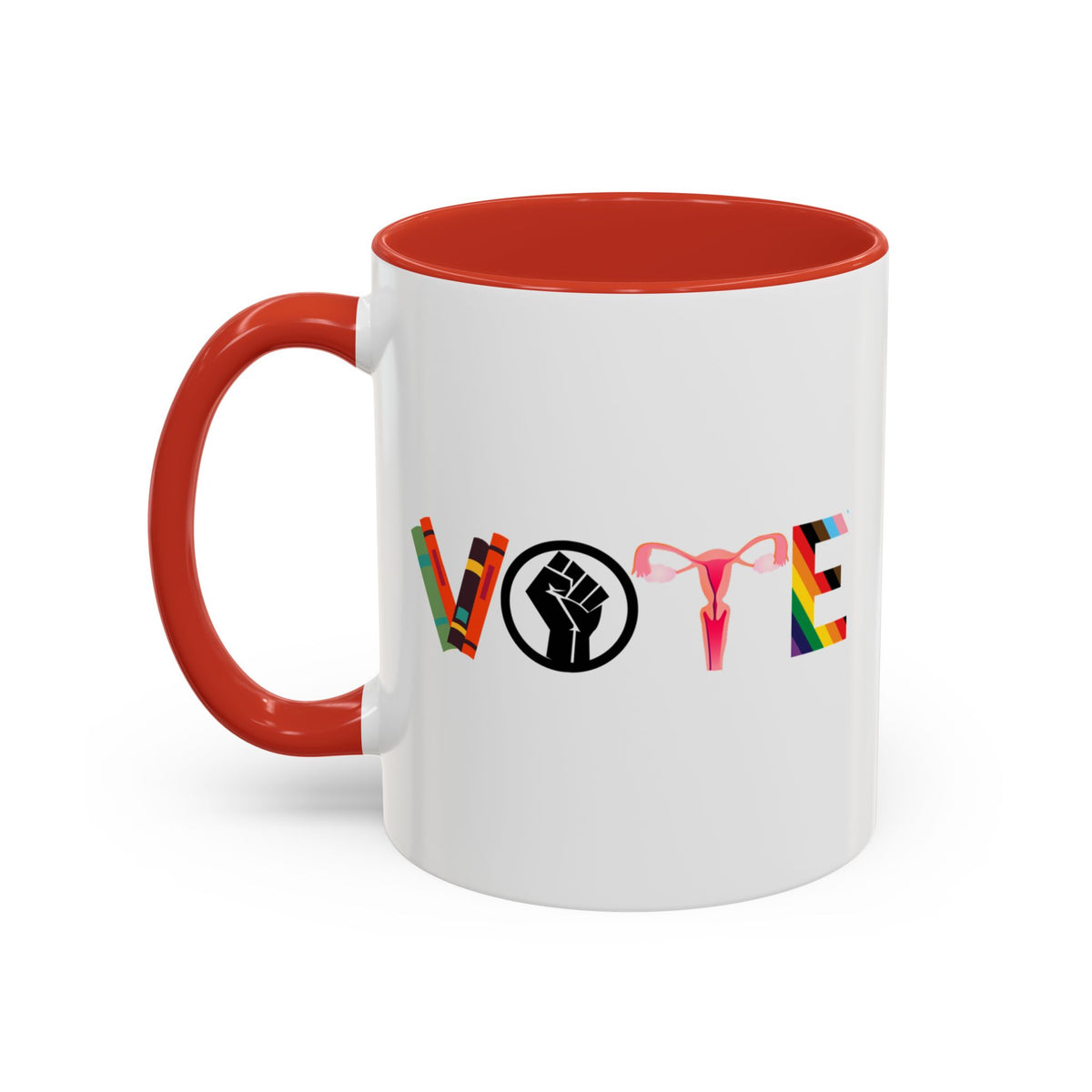 VOTE Accent Coffee Mug (11, 15oz) | Banned Books Mug, Reproductive Rights Mug, BLM Mug, LGBTQ Progress Mug, Political Activism Mug, Roe v Wade Accent Mug