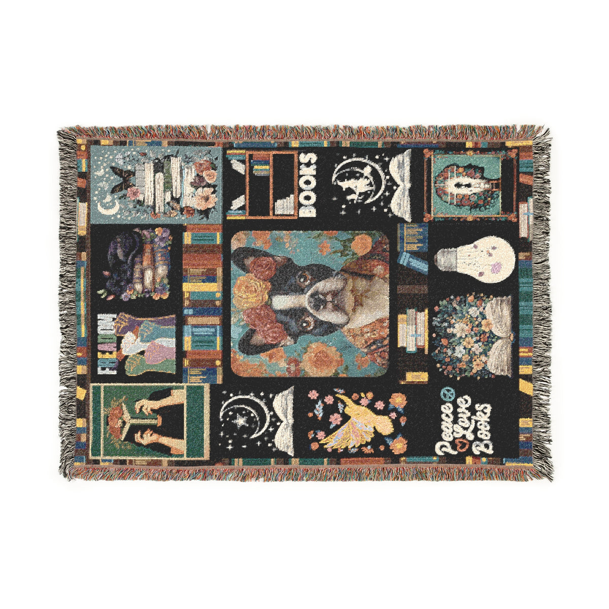 Peace Love Books Woven Blanket