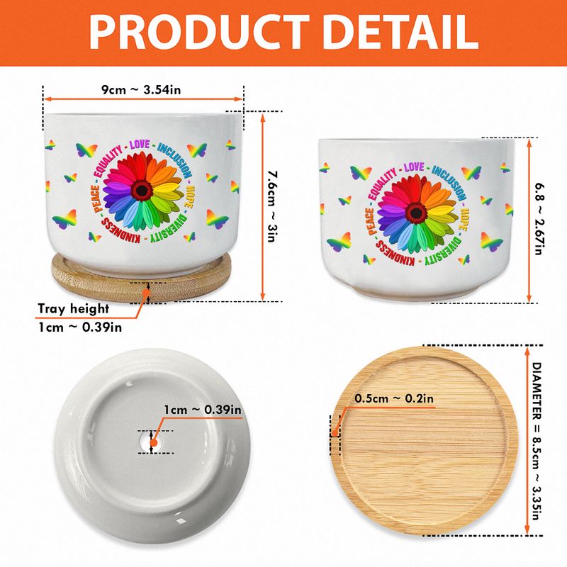 Kindness Peace Equality Love Inclusion Hope Diversity Ceramic Plant Pot