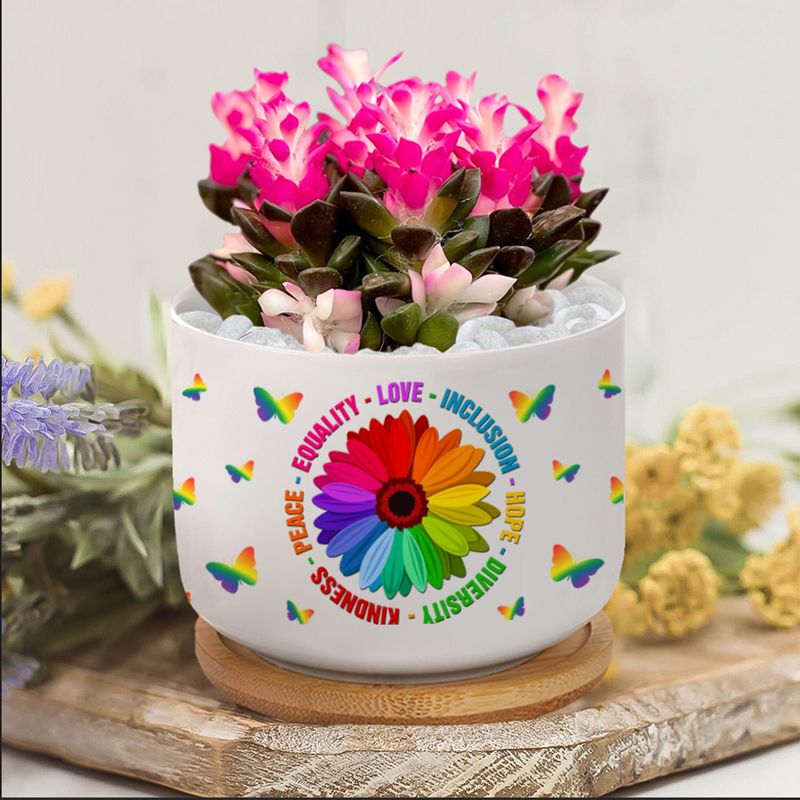 Kindness Peace Equality Love Inclusion Hope Diversity Ceramic Plant Pot