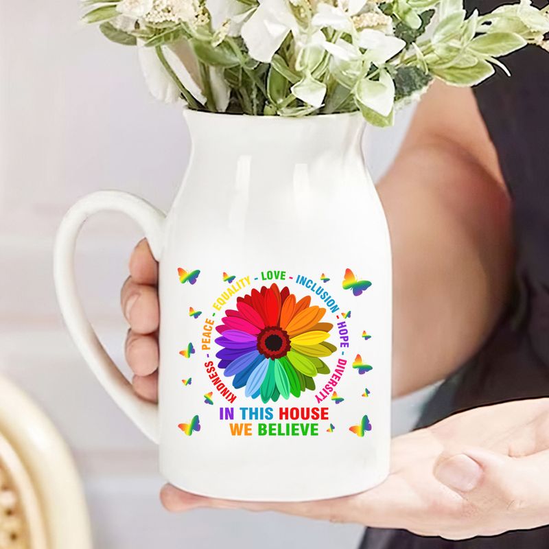 In This House We Believe Butterfly Ceramic Flower Vase