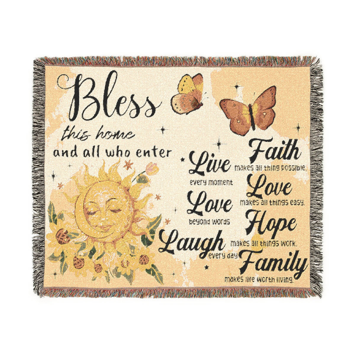 Bless This Home Sunflower Faith Woven Blanket