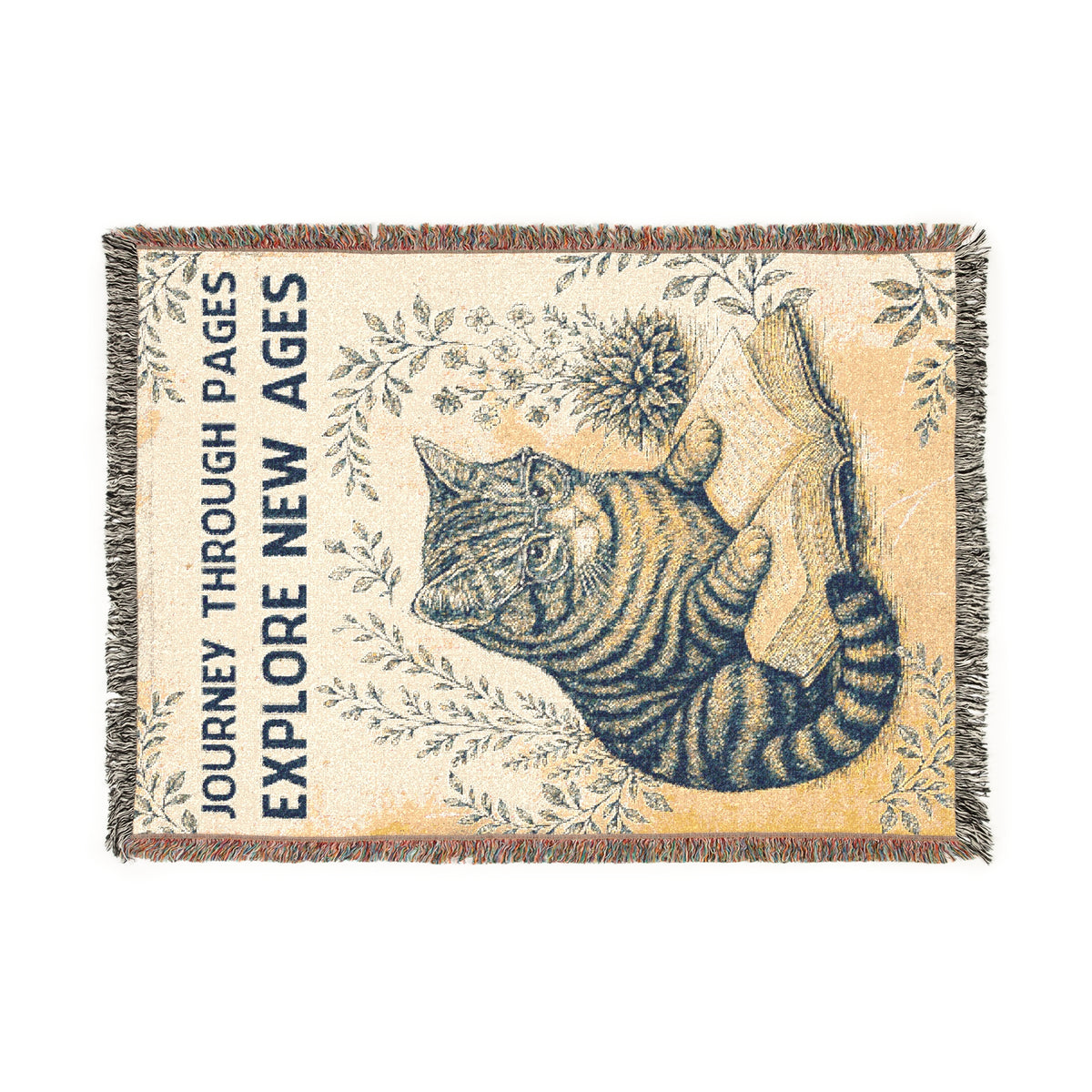 Journey Through Pages Cat Woven Blanket