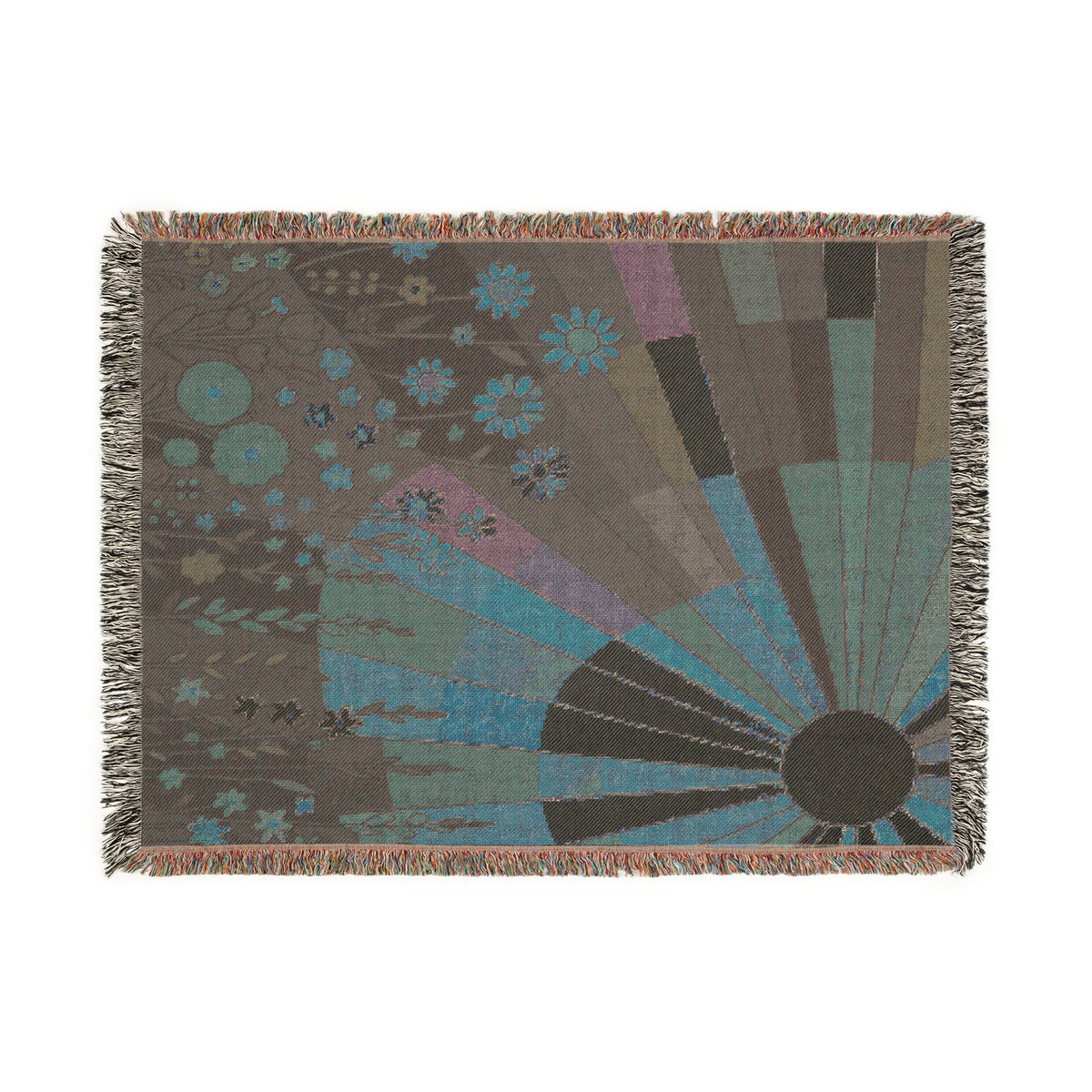 Retro Sunbeam And Flowers Woven Blanket