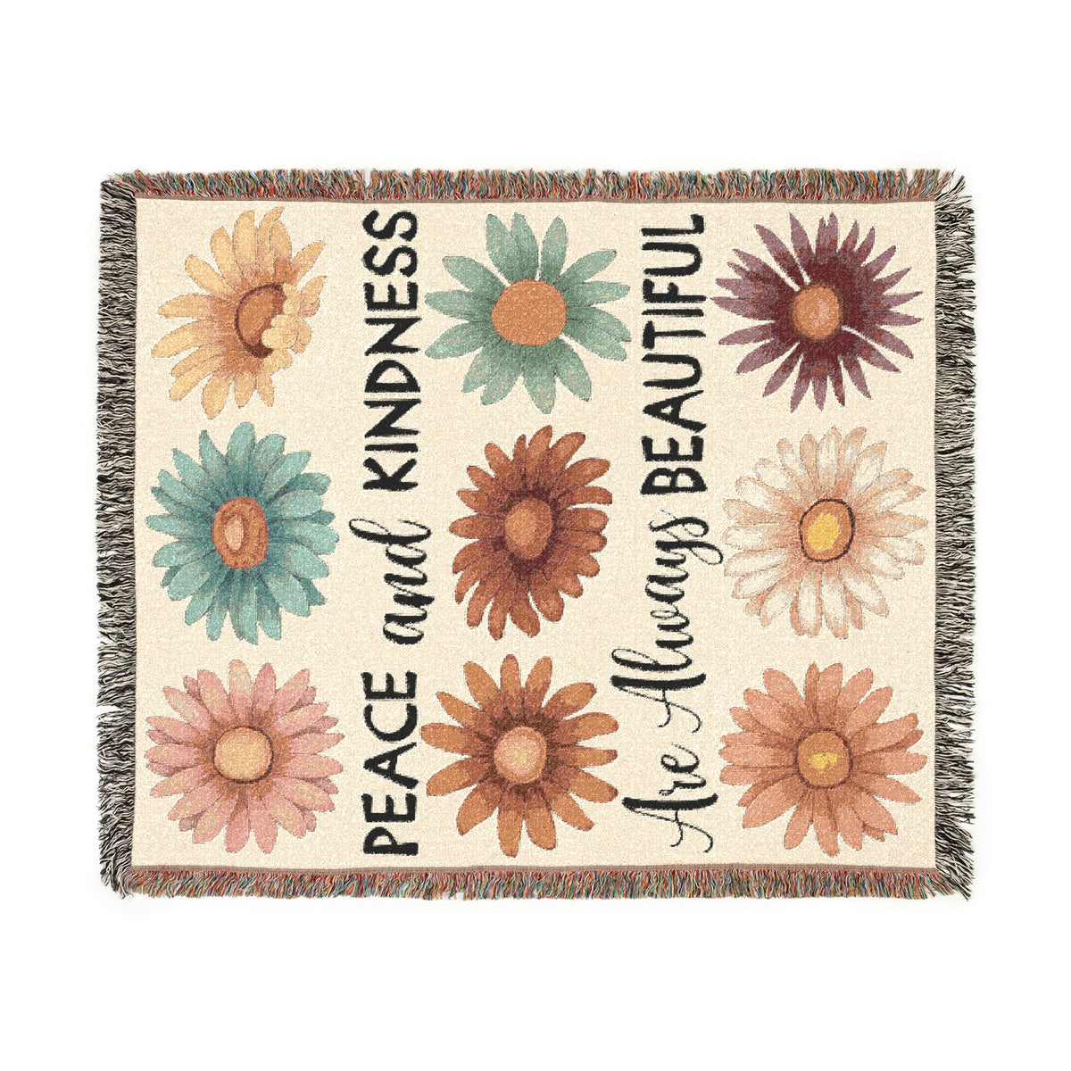 Peace And Kindness Floral Woven Blanket