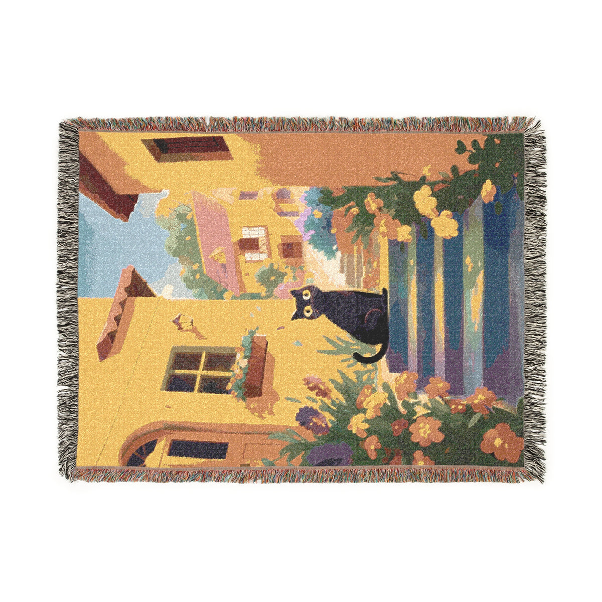 Morning Porch Cat Woven Blanket