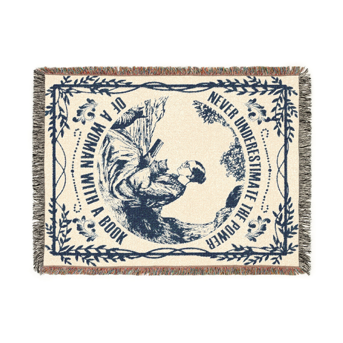 Never Underestimate The Power Of A Woman With A Book Woven Blanket