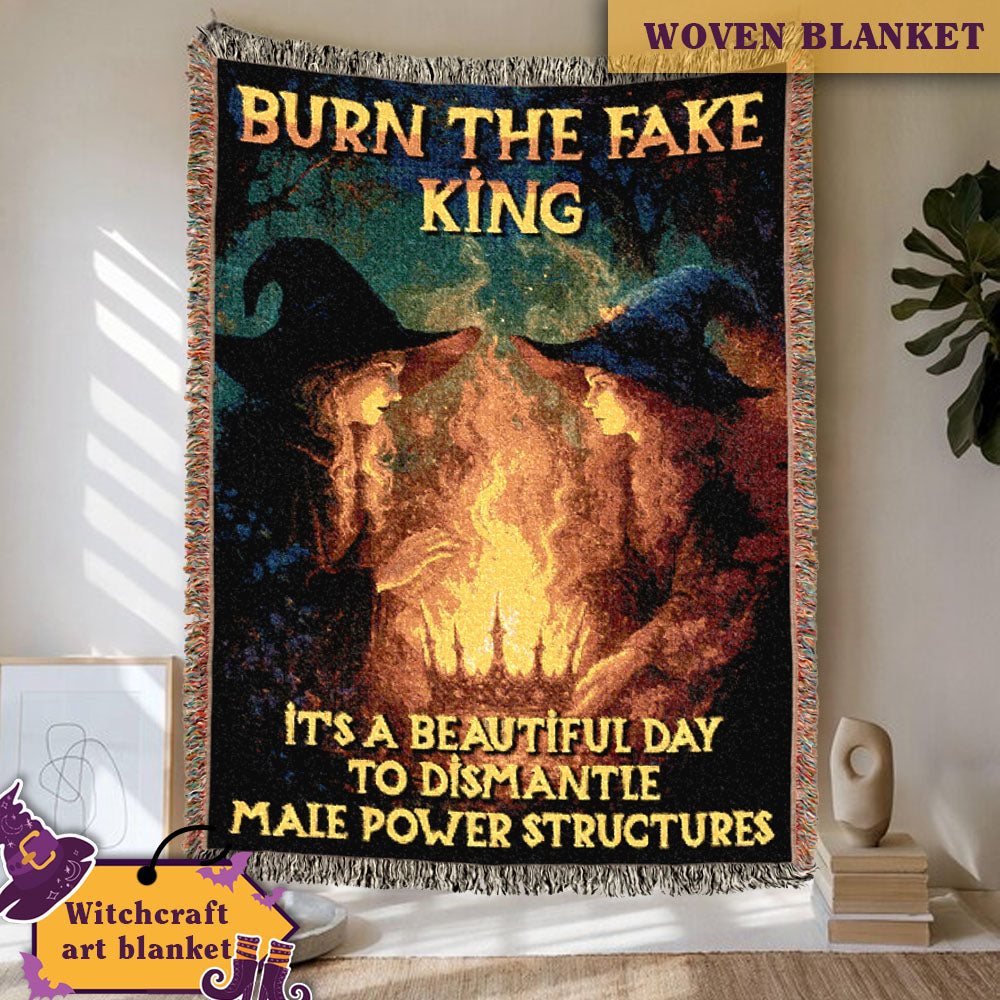 Burn The Fake King Woven Blanket