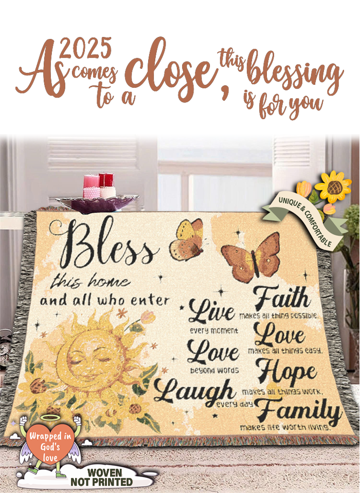 Bless This Home Sunflower Faith Woven Blanket