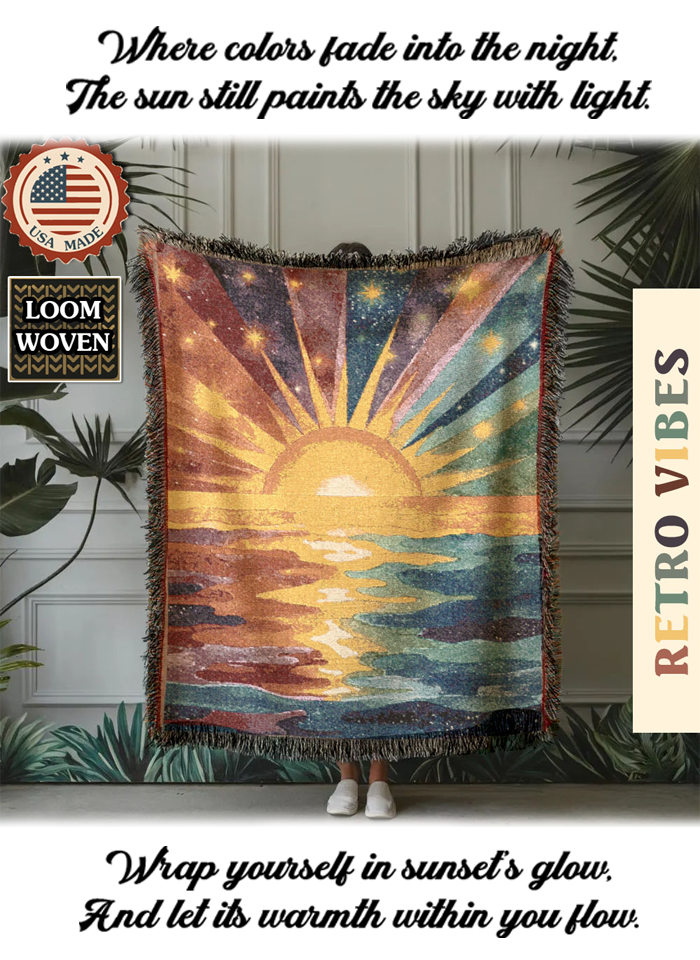Retro Sunset Sky Woven Blanket