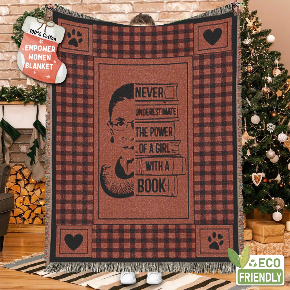 Girl With A Book Power RBG Woven Blanket