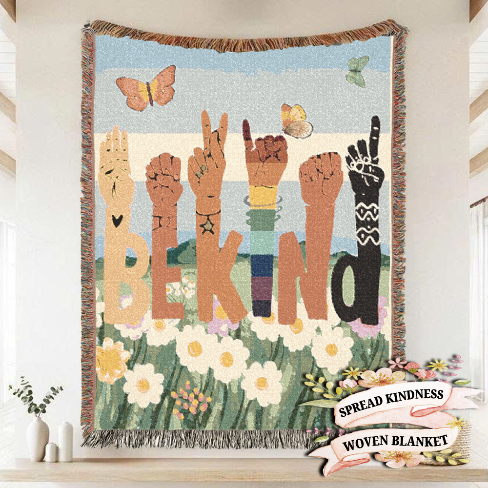 Be Kind Hands Woven Blanket