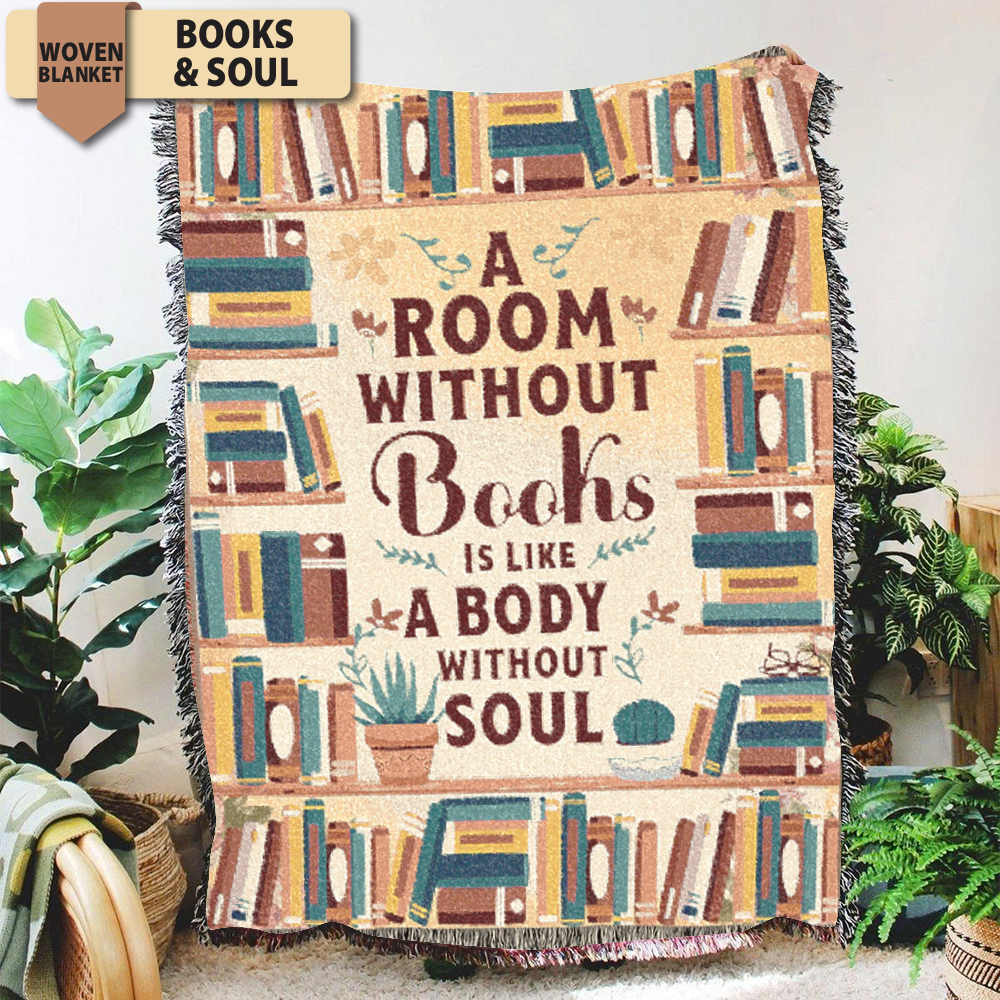 A Room Without Books Woven Blanket