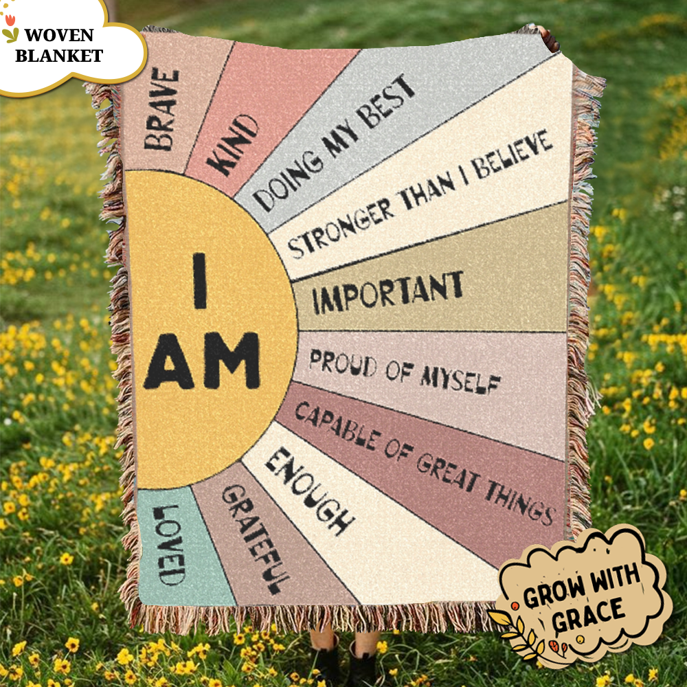 I Am Affirmation Sunburst Woven Blanket
