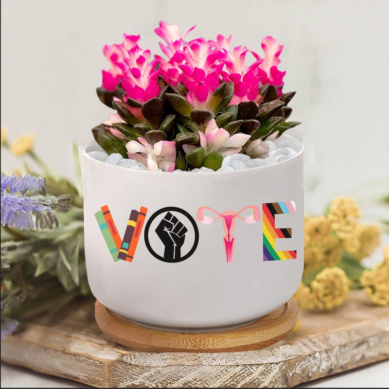 VOTE Ceramic Plant Pot, Banned Books, Reproductive Rights, BLM, LGBTQ Progress, Political Activism, Roe v Wade