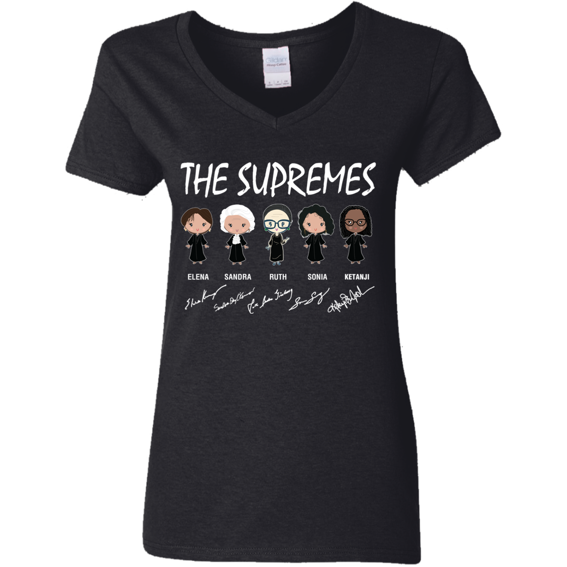 The Supremes Ketanji Brown Jackson RBG Sotomayor Chibi Signature G500VL Ladies' 5.3 oz. V-Neck T-Shirt