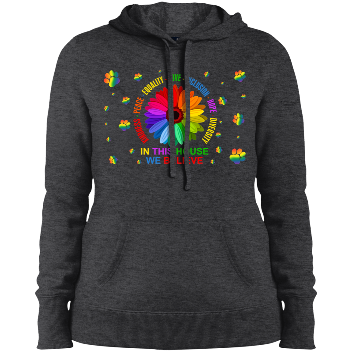 In this house we believe dog Ladies&#39; Pullover Hooded Sweatshirt