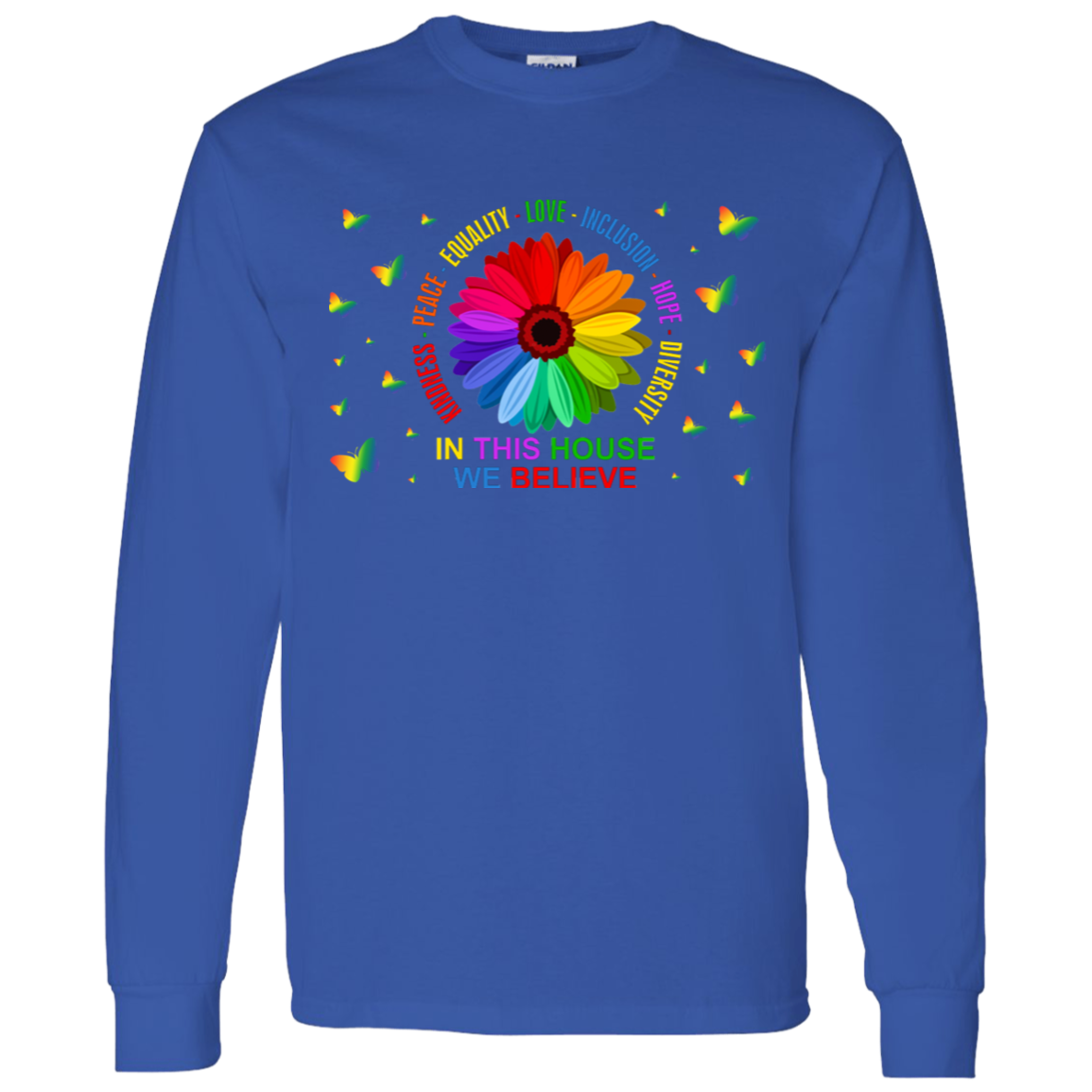 Kindness peace equality in this house we believe butterfly shirt