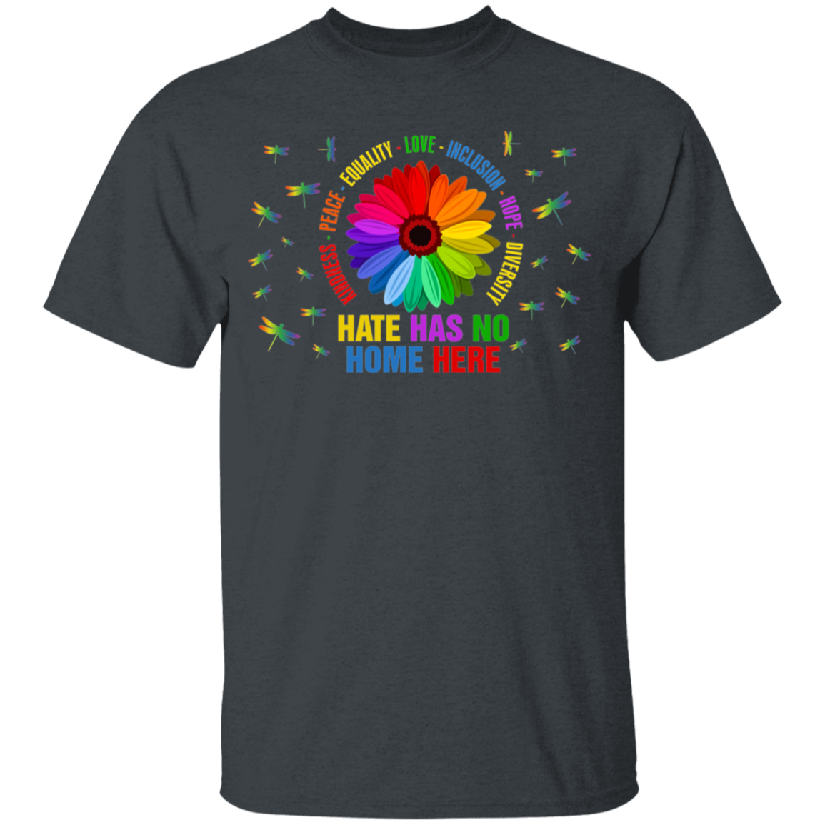 Kindness peace equality love inclusion hope diversity dragonfly shirt