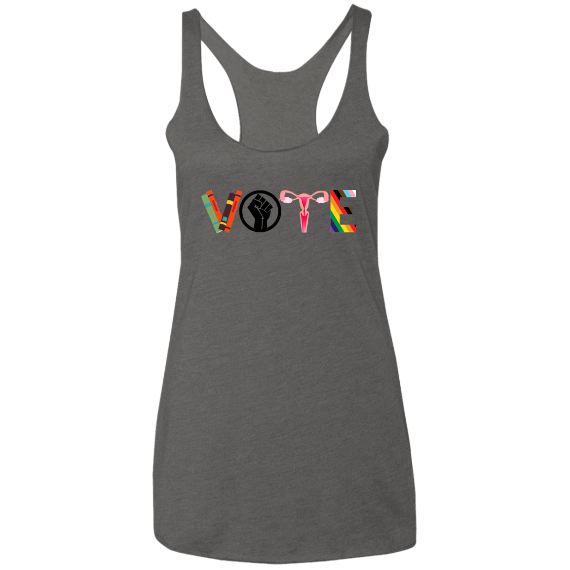 VOTE Ladies&#39; Triblend Racerback Tank | Banned Books, Reproductive Rights, BLM, LGBTQ Progress, Political Activism, Roe v Wade Ladies&#39; Triblend Racerback Tank