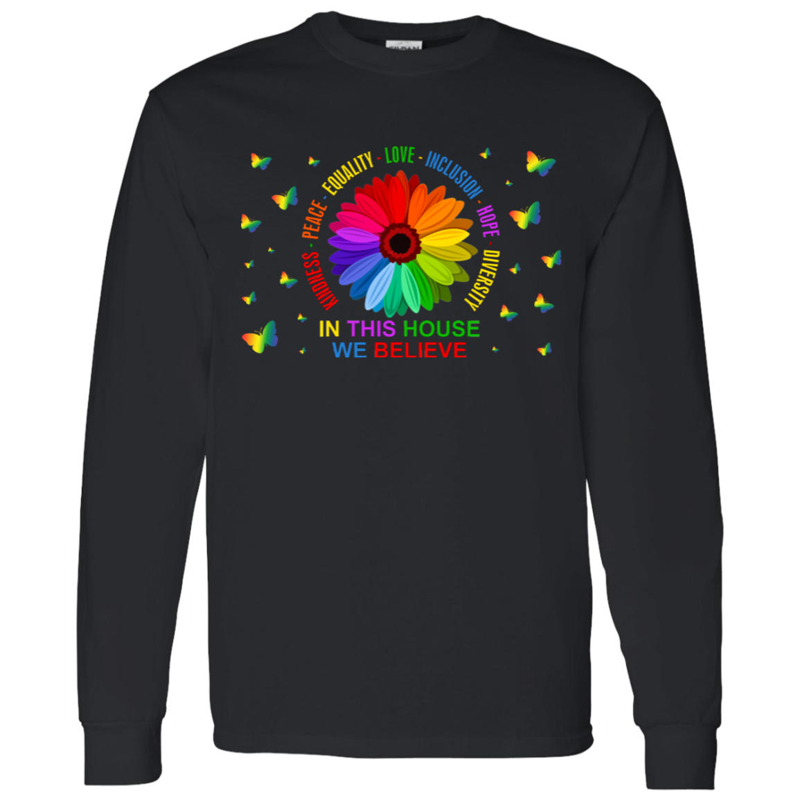 Kindness peace equality in this house we believe butterfly shirt