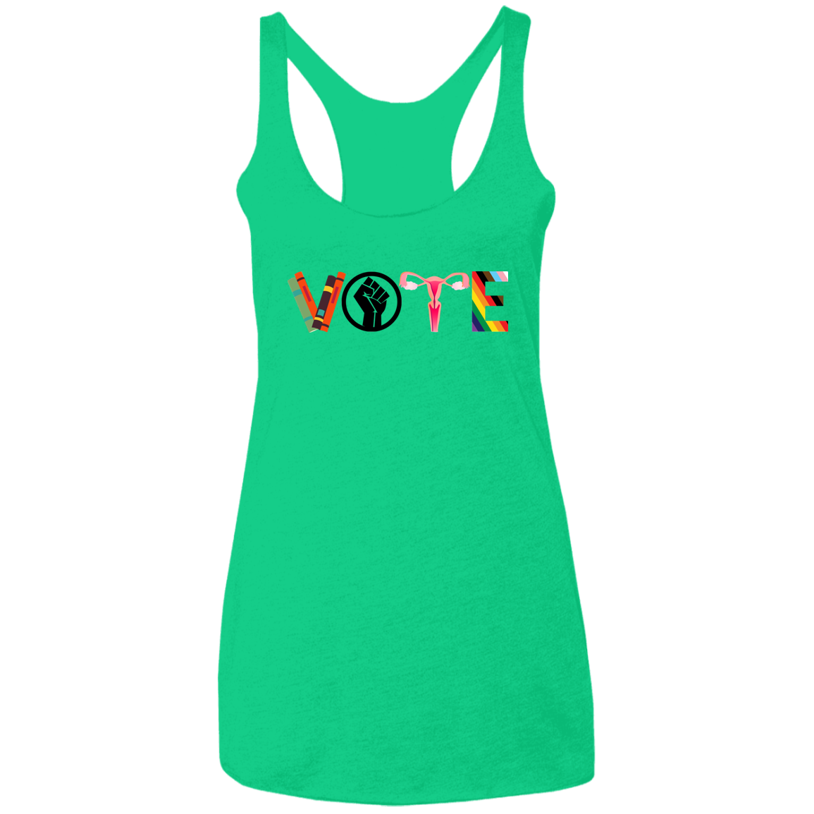 VOTE Ladies&#39; Triblend Racerback Tank | Banned Books, Reproductive Rights, BLM, LGBTQ Progress, Political Activism, Roe v Wade Ladies&#39; Triblend Racerback Tank