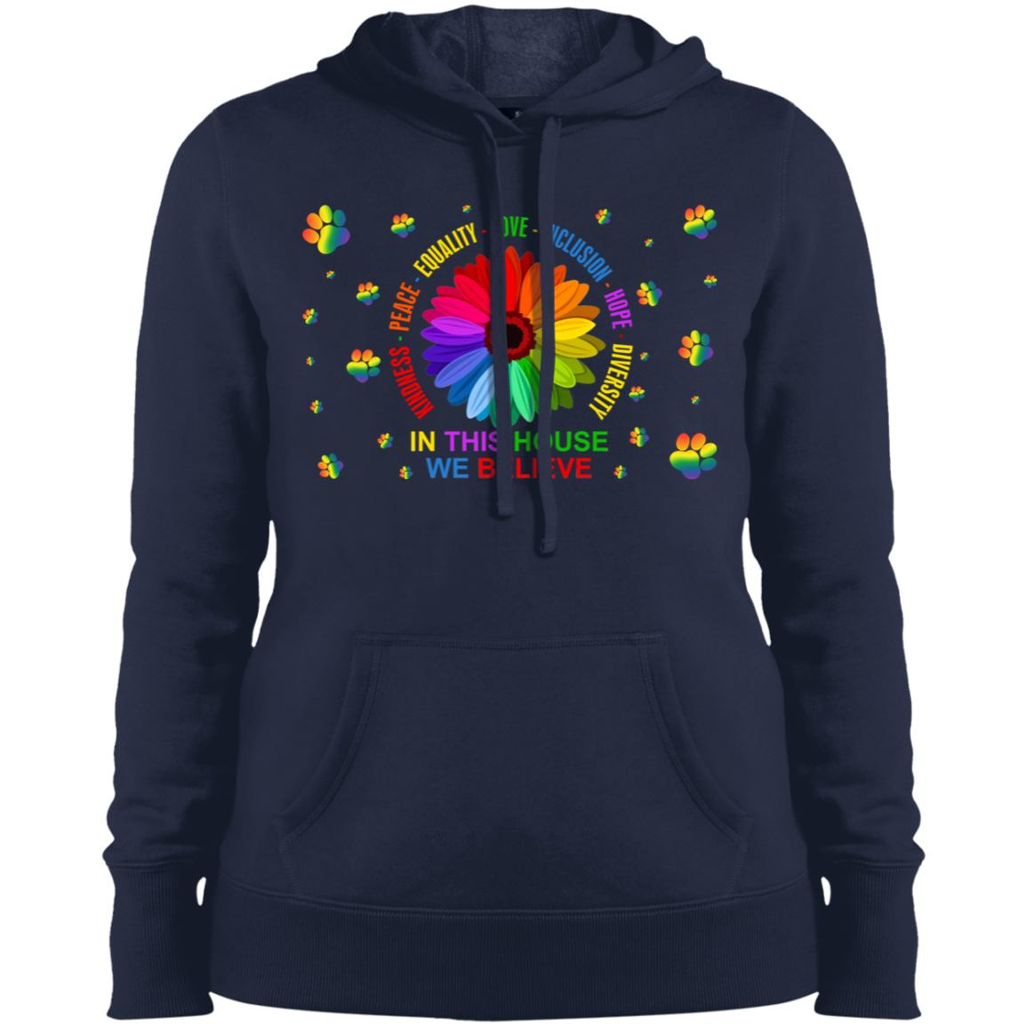 In this house we believe dog Ladies&#39; Pullover Hooded Sweatshirt