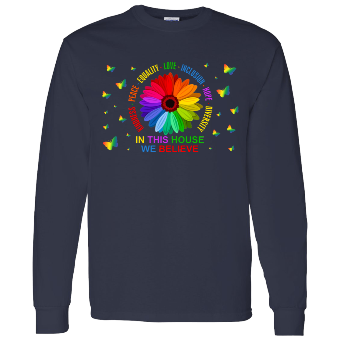 Kindness peace equality in this house we believe butterfly shirt