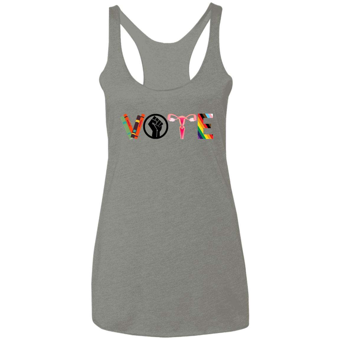 VOTE Ladies&#39; Triblend Racerback Tank | Banned Books, Reproductive Rights, BLM, LGBTQ Progress, Political Activism, Roe v Wade Ladies&#39; Triblend Racerback Tank
