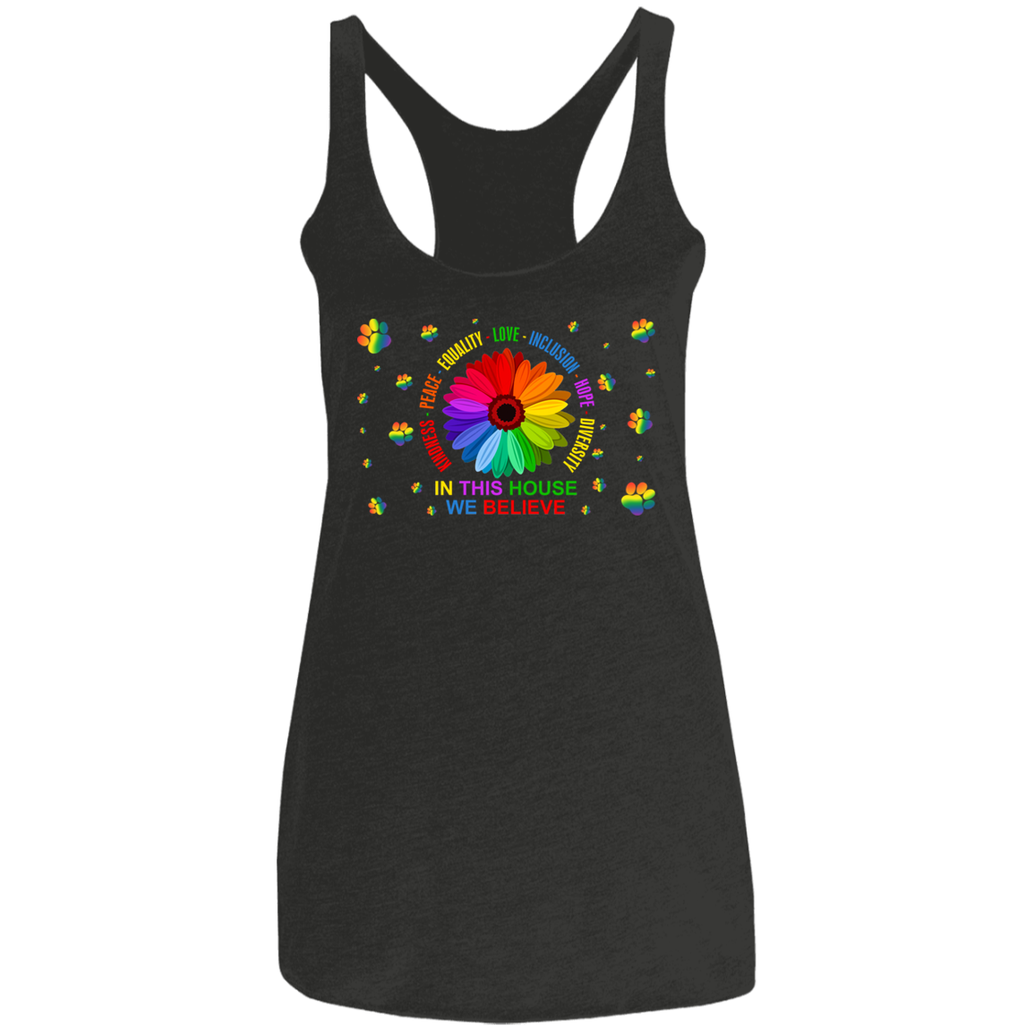 In this house we believe dog Ladies' Triblend Racerback Tank