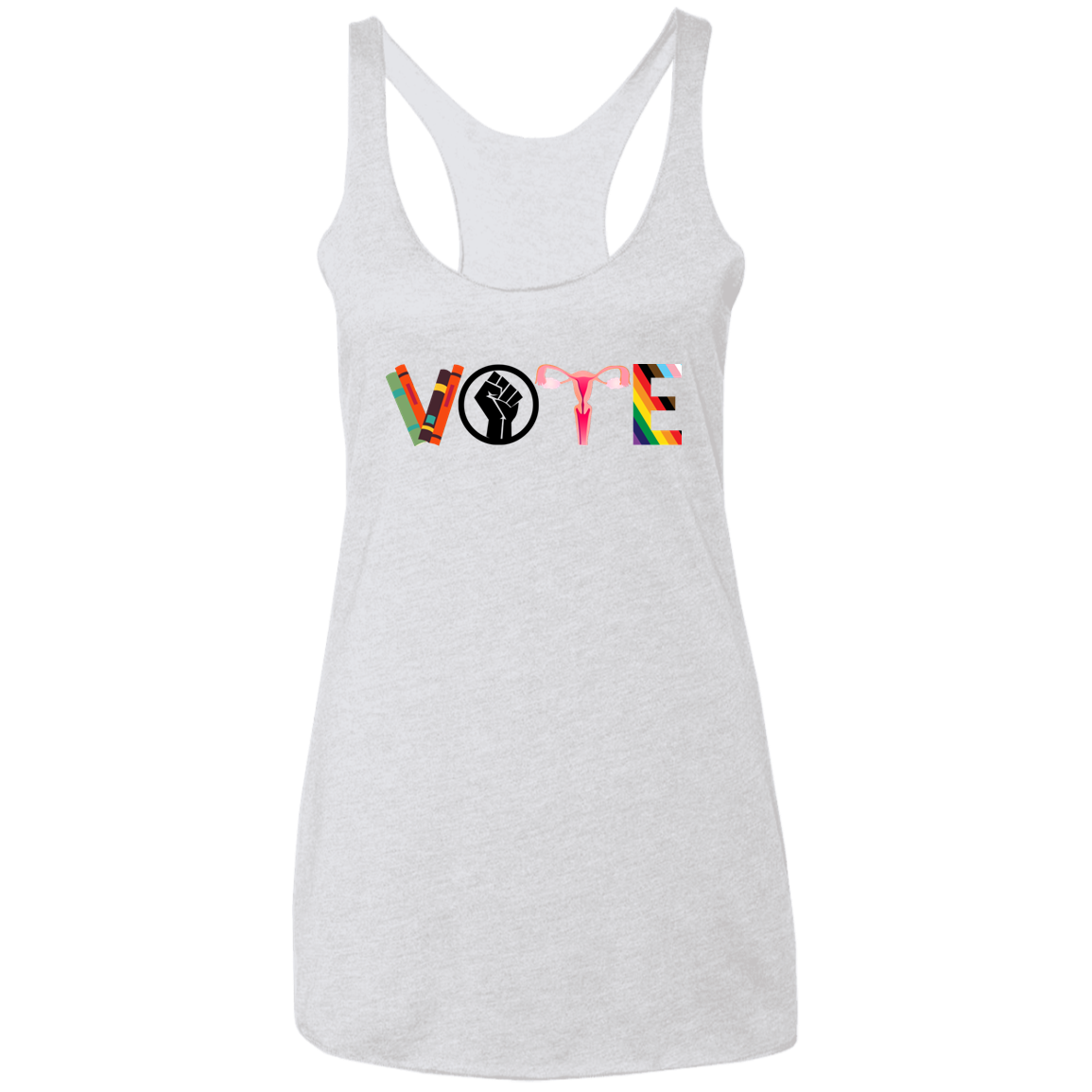 VOTE Ladies&#39; Triblend Racerback Tank | Banned Books, Reproductive Rights, BLM, LGBTQ Progress, Political Activism, Roe v Wade Ladies&#39; Triblend Racerback Tank