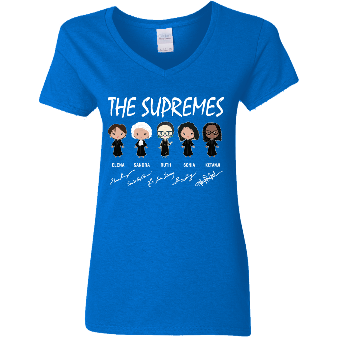 The Supremes Ketanji Brown Jackson RBG Sotomayor Chibi Signature G500VL Ladies&#39; 5.3 oz. V-Neck T-Shirt